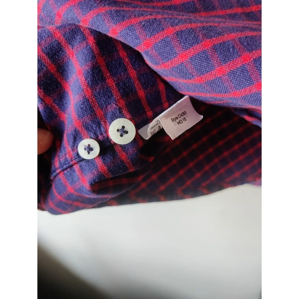 J CREW Oxford Slim Long Sleeve Button Down Blue /Red Size Medium 100%‎ Cotton